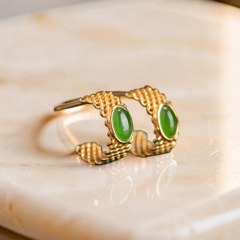 Boucles d'Oreilles Jade – Élégance Raffinée, Argent Plaqué Or