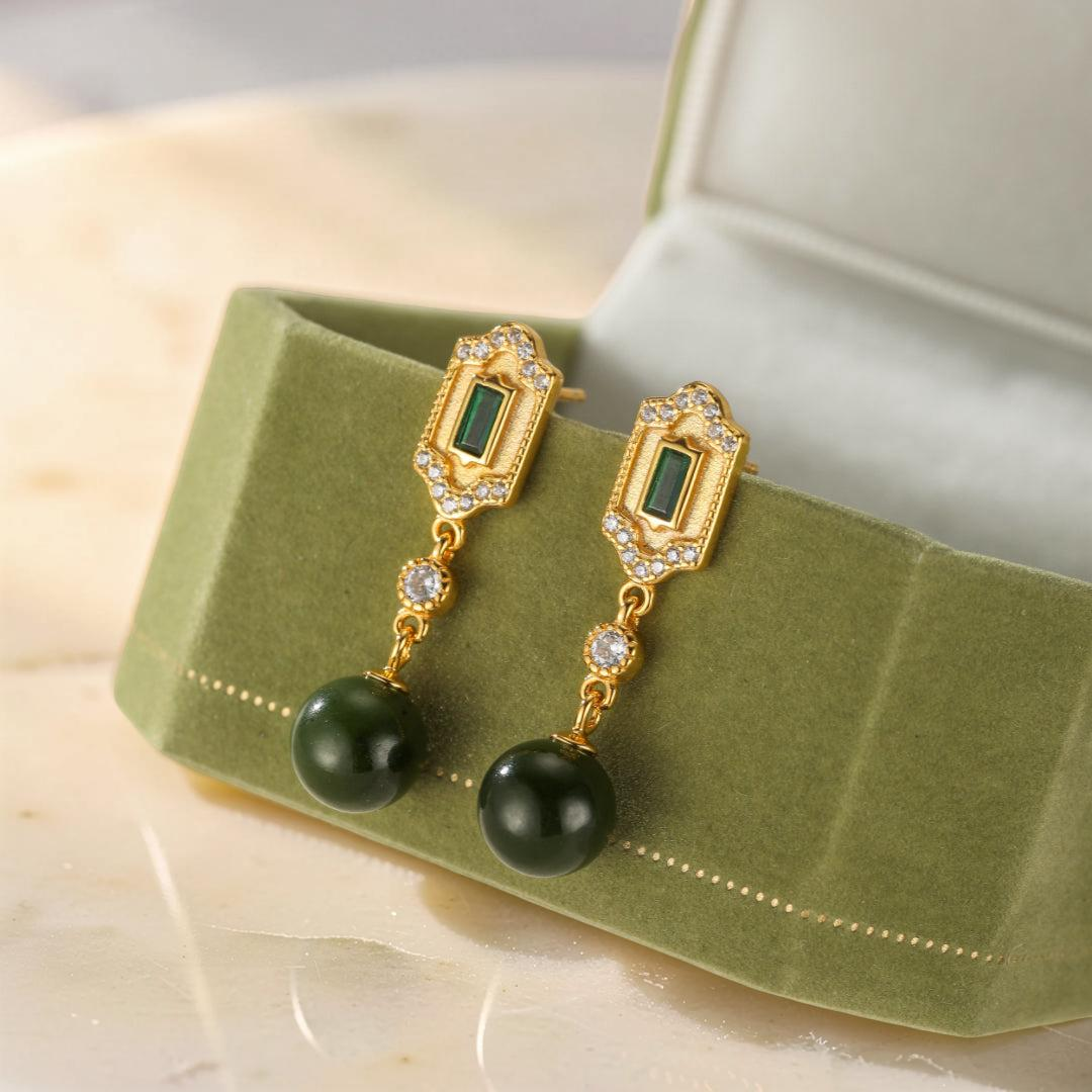 Boucles d'Oreilles Jade et Émeraude – Réussite, Argent 925
