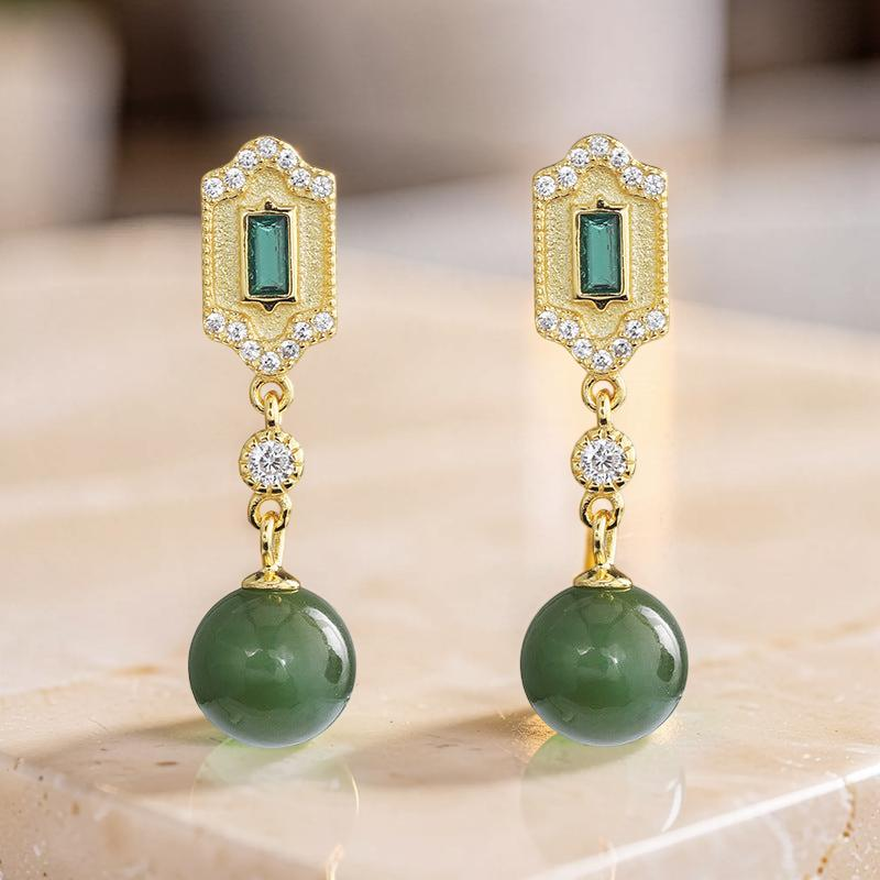Boucles d'Oreilles Jade et Émeraude – Réussite, Argent 925