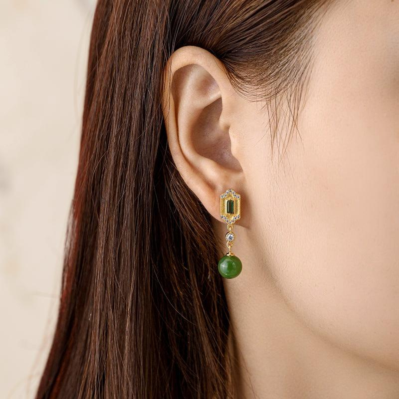 Boucles d'Oreilles Jade et Émeraude – Réussite, Argent 925