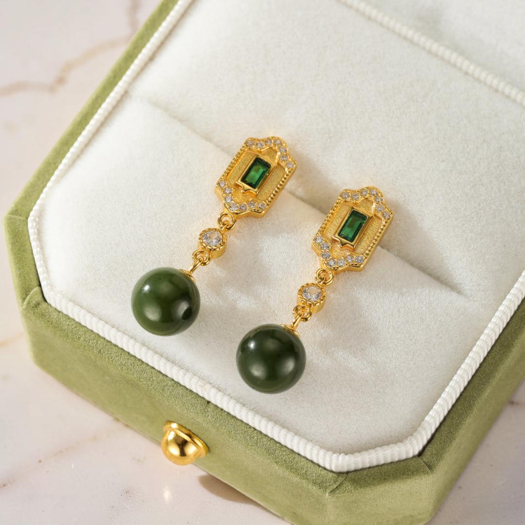 Boucles d'Oreilles Jade et Émeraude – Réussite, Argent 925