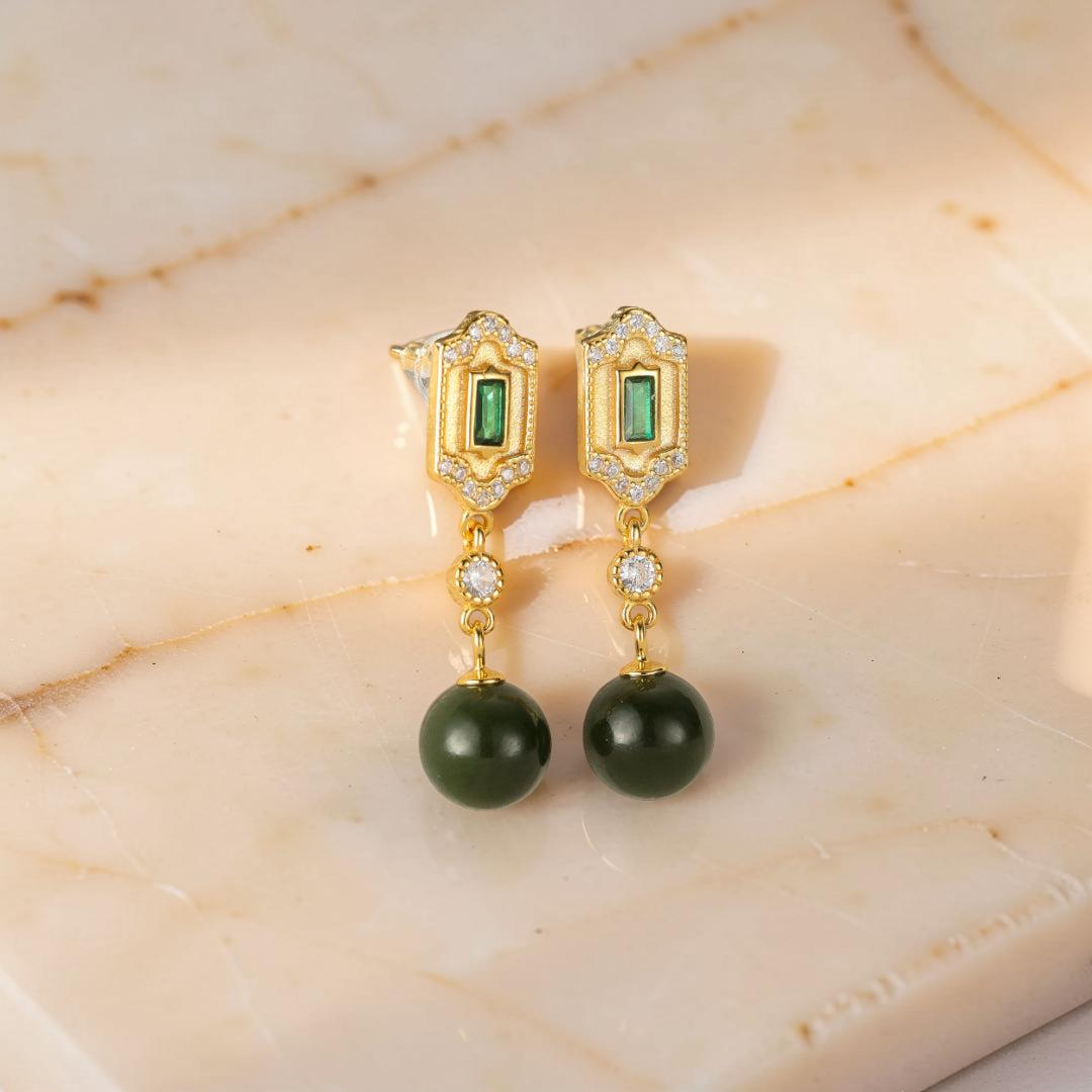 Boucles d'Oreilles Jade et Émeraude – Réussite, Argent 925