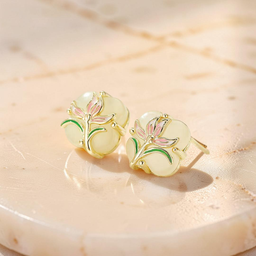 Boucles d’oreilles Jade – Lumière Botanique, Argent Plaqué Or