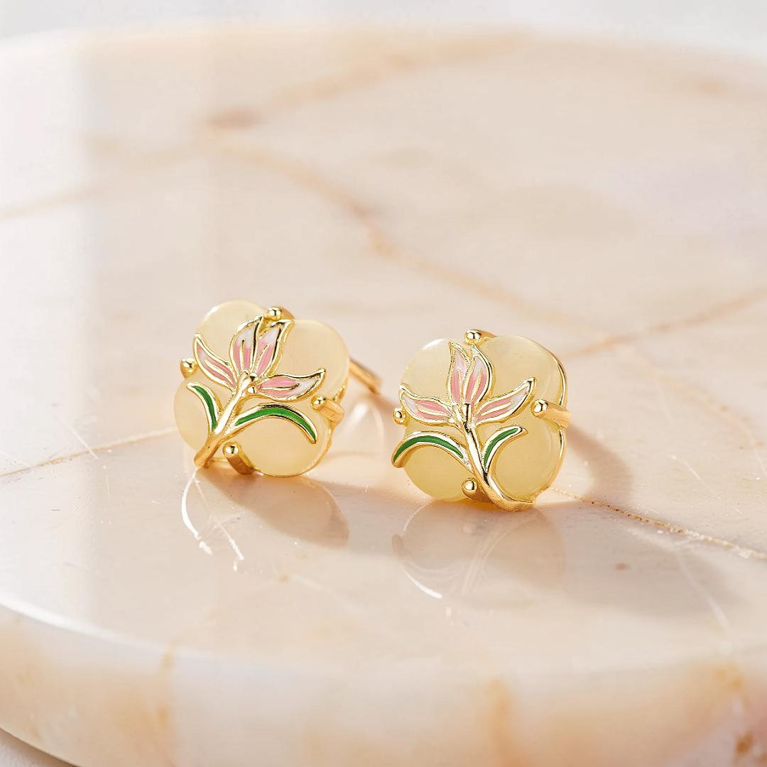 Boucles d’oreilles Jade – Lumière Botanique, Argent Plaqué Or
