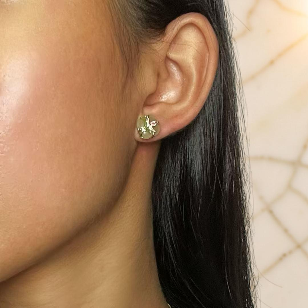 Boucles d’oreilles Jade – Lumière Botanique, Argent Plaqué Or
