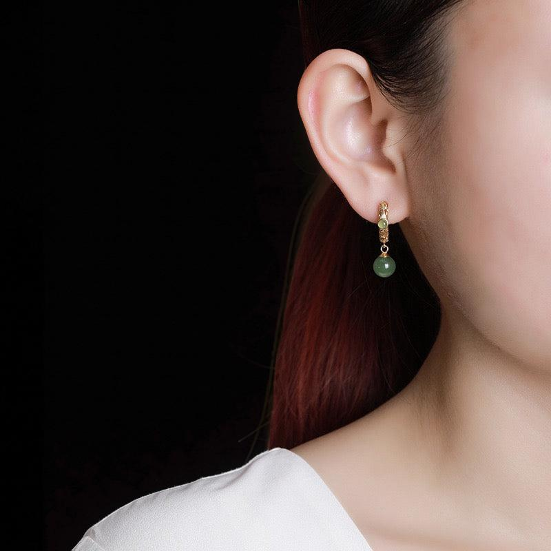 Boucles d'Oreilles Jade – Jardin Impérial, Argent Plaqué Or