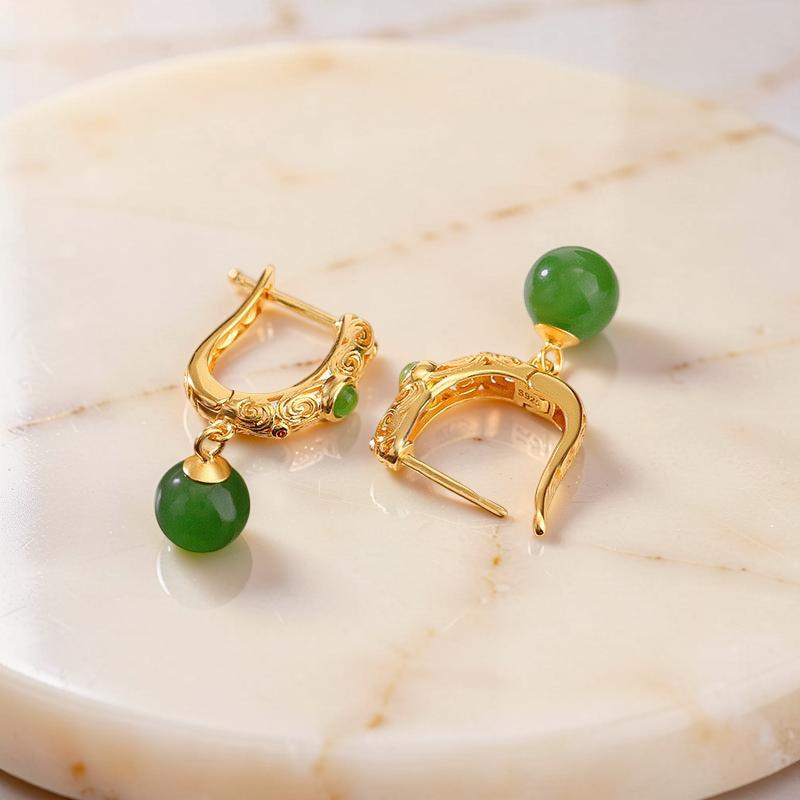 Boucles d'Oreilles Jade – Jardin Impérial, Argent Plaqué Or