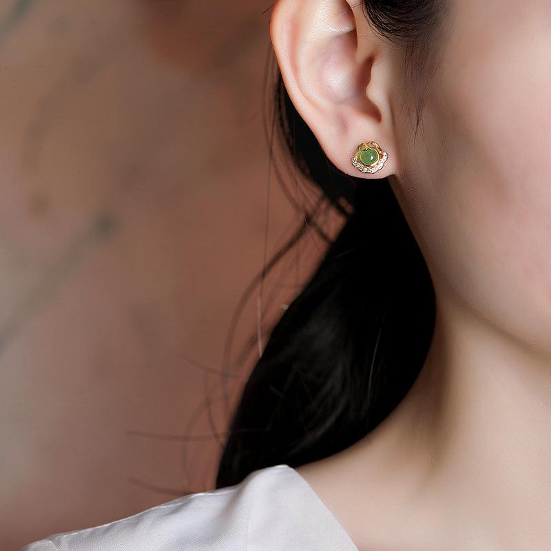 Boucles d'Oreilles Jade – Nuage de Bonheur, Argent Plaqué Or