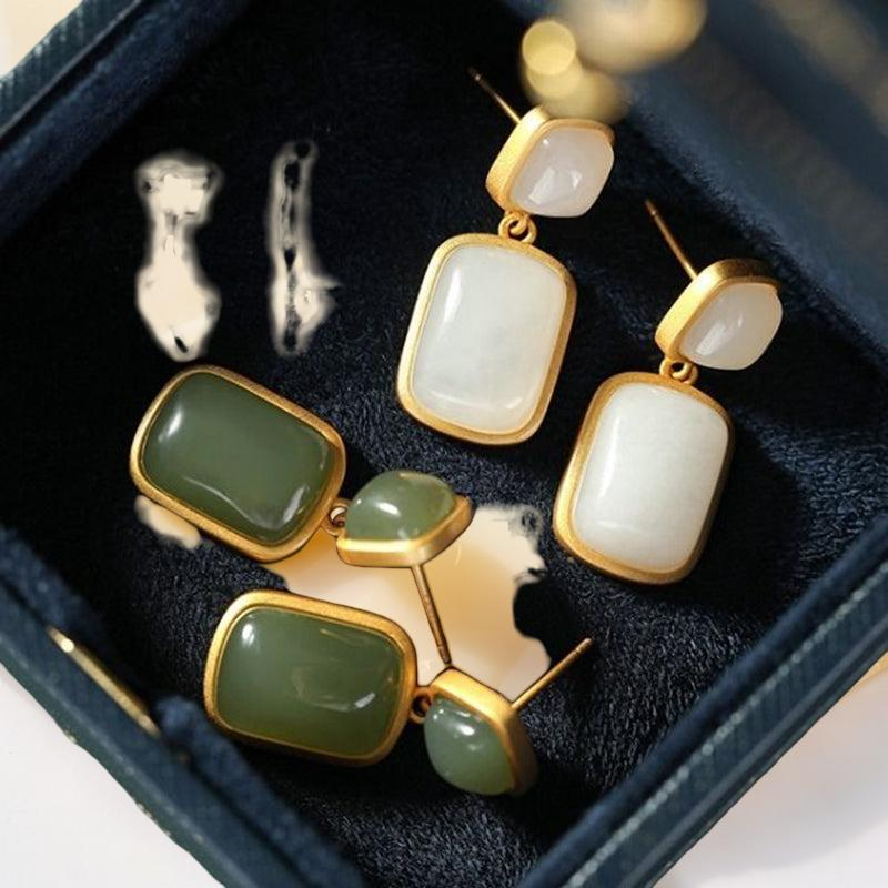 Boucles d'Oreilles Jade – Pureté, Argent Plaqué Or