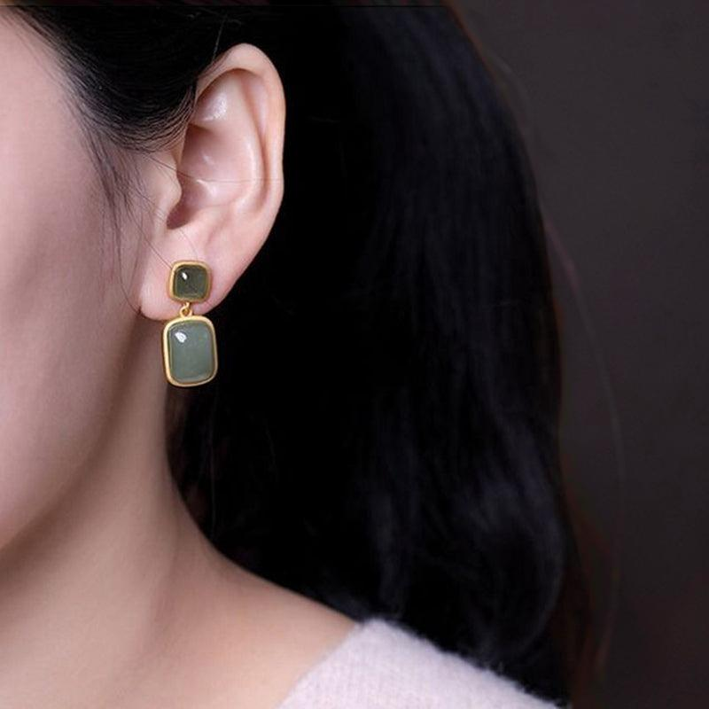 Boucles d'Oreilles Jade – Pureté, Argent Plaqué Or