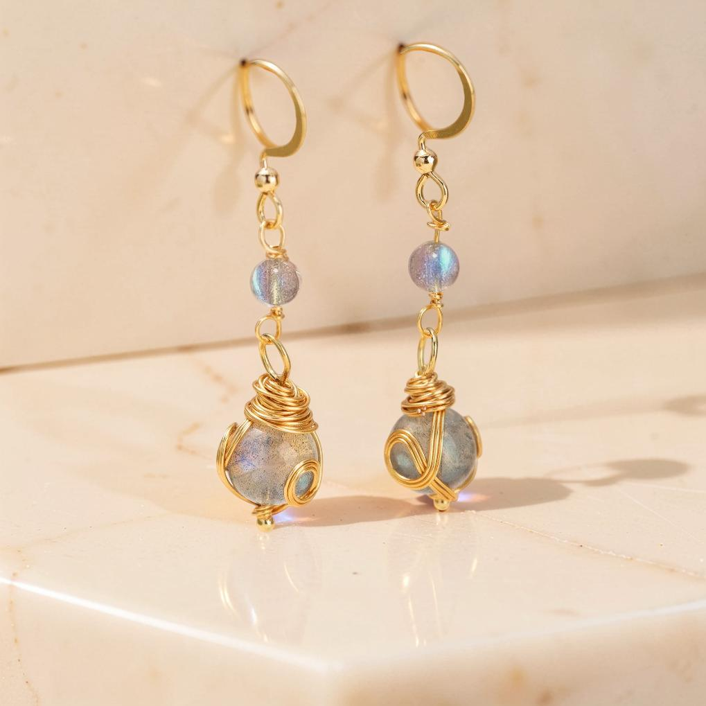 Boucles d'Oreilles Labradorite – Étoile du Soir, Plaqué Or