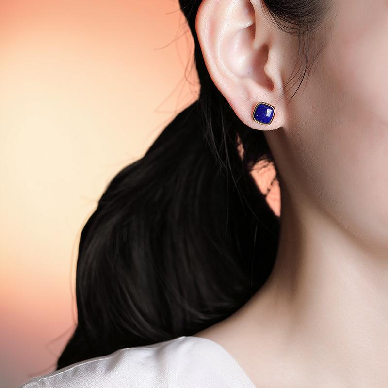 Boucles d'Oreilles Lapis Lazuli – Confiance, Argent Plaqué Or