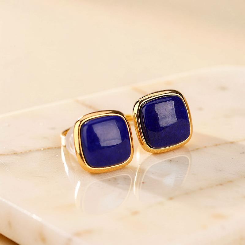 Boucles d'Oreilles Lapis Lazuli – Confiance, Argent Plaqué Or