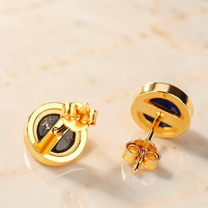 Boucles d'Oreilles Lapis Lazuli – Énergie, Argent Plaqué Or