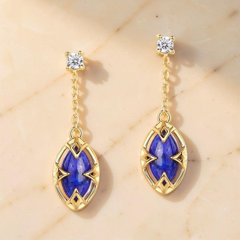Boucles d'Oreilles Lapis Lazuli et Quartz Clair – Étoile du Matin, Argent Plaqué Or
