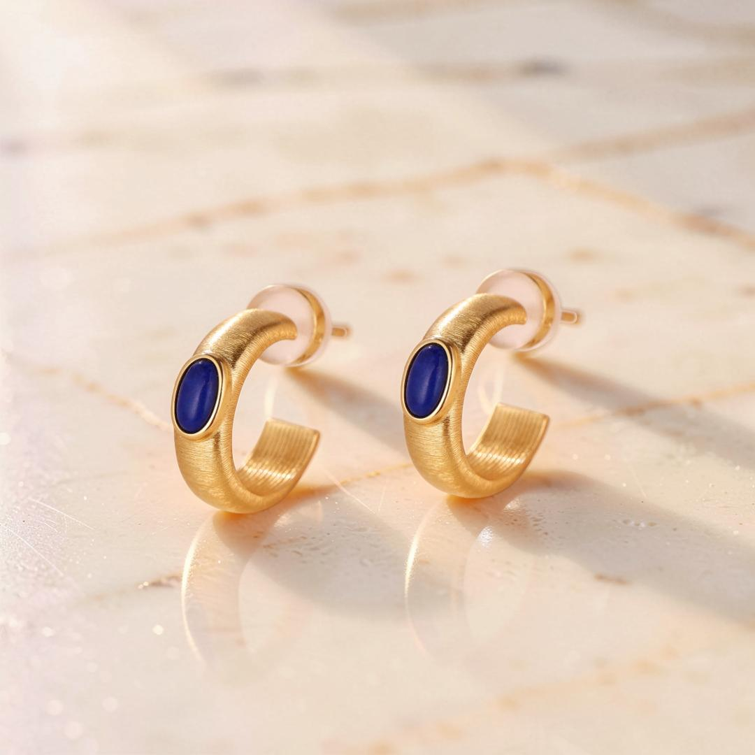 Boucles d'Oreilles Lapis Lazuli – Secrets d'Étoile, Argent Plaqué Or