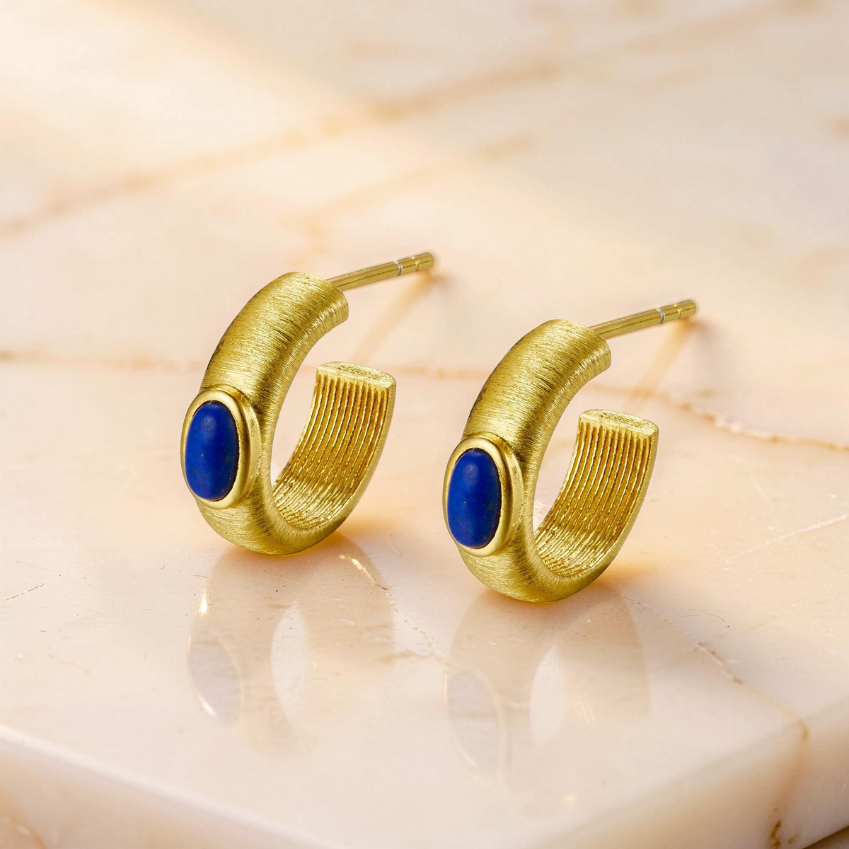 Boucles d'Oreilles Lapis Lazuli – Secrets d'Étoile, Argent Plaqué Or