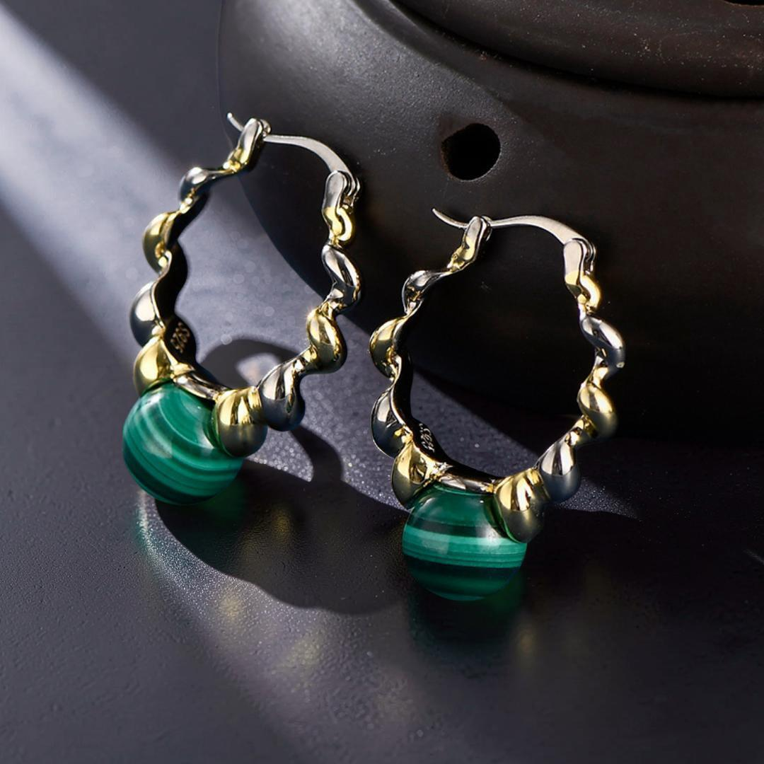Boucles d'Oreilles Malachite – Évolution, Argent 925