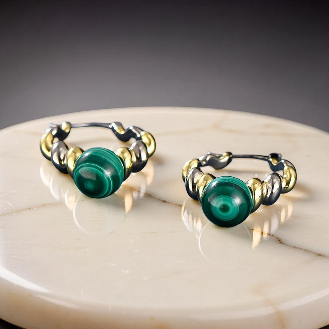 Boucles d'Oreilles Malachite – Évolution, Argent 925