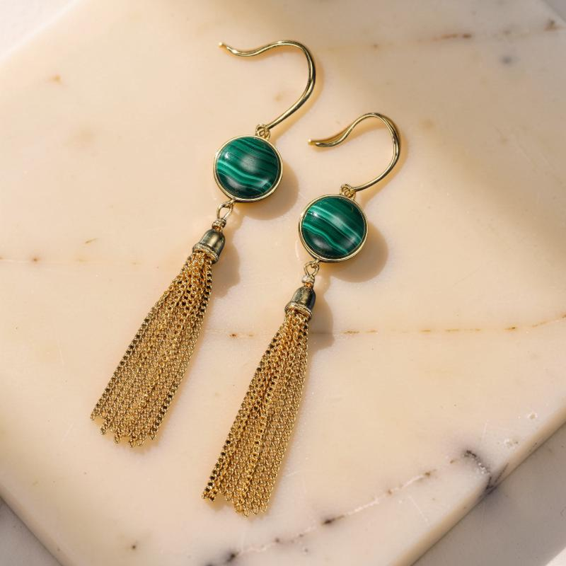 Boucles d'Oreilles Malachite – Glamour, Argent Plaqué Or