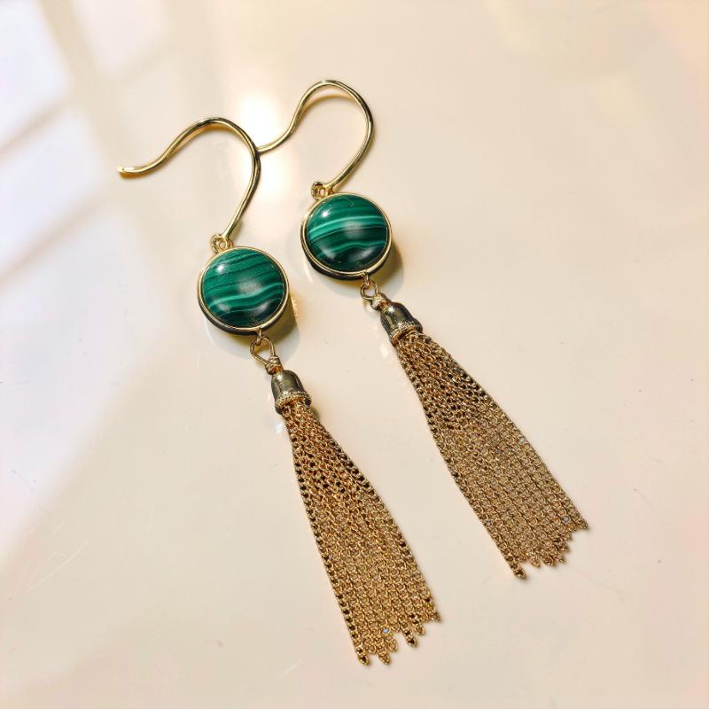 Boucles d'Oreilles Malachite – Glamour, Argent Plaqué Or