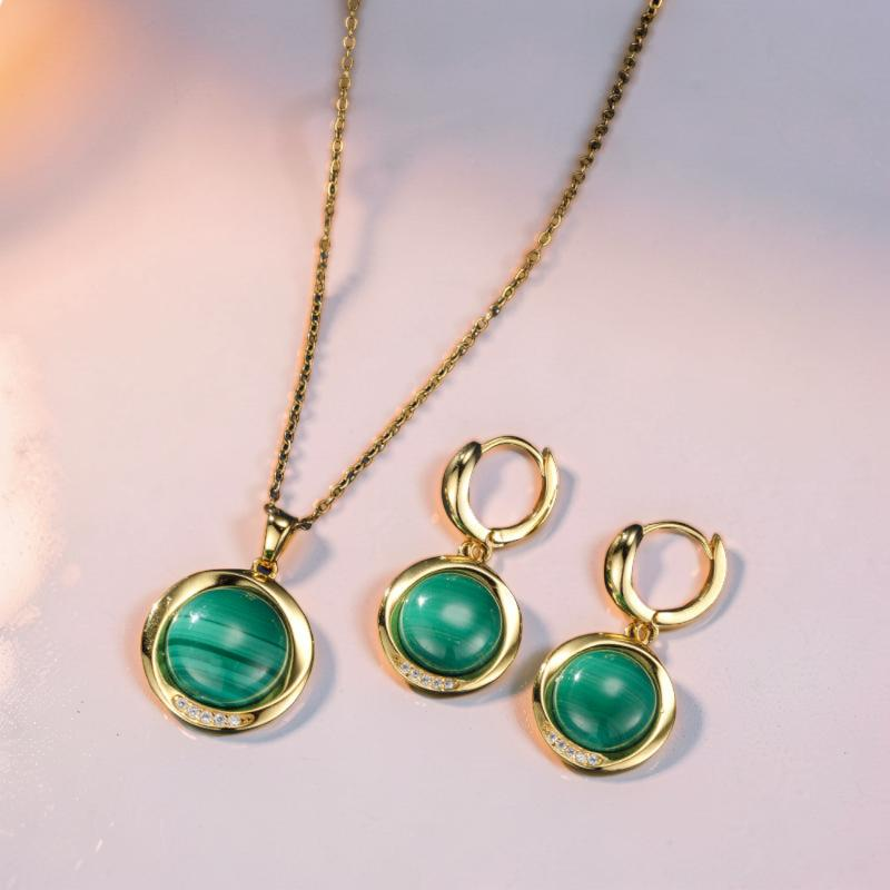 Boucles d'Oreilles Malachite – Harmonie Verte, Argent Plaqué Or