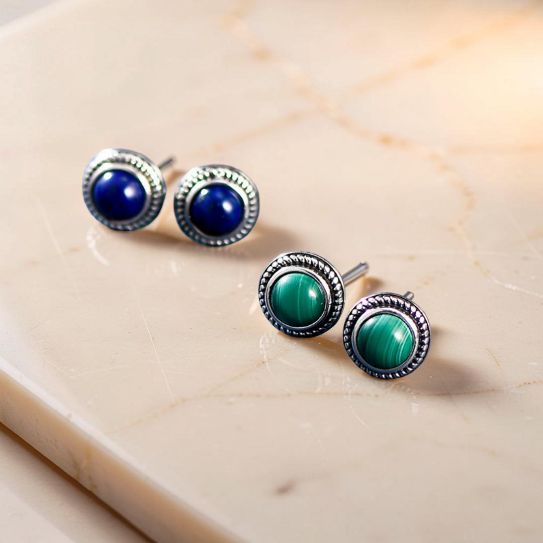 Boucles d'Oreilles Malachite ou Lapis Lazuli – Croissance, Argent 925