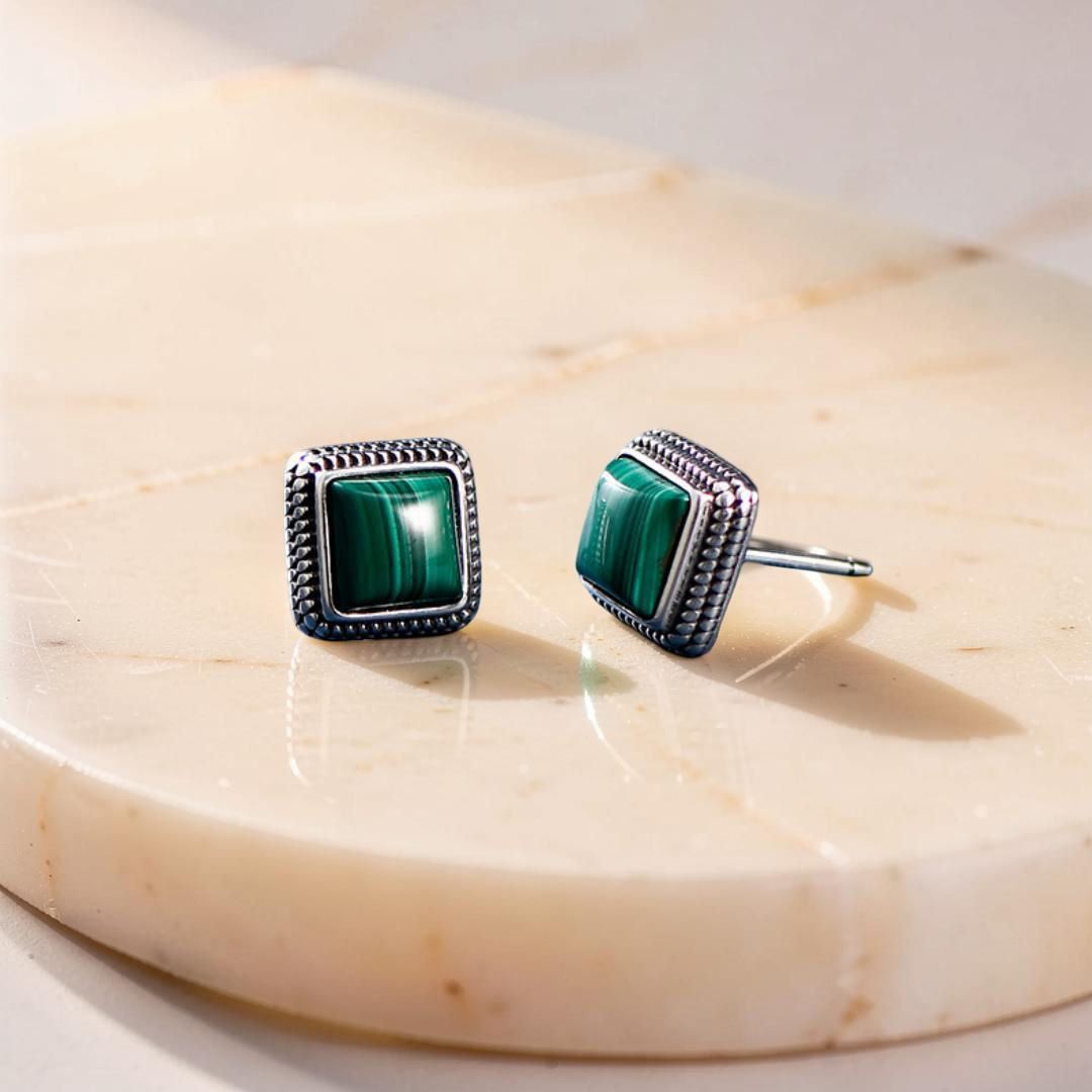 Boucles d'Oreilles Malachite – Renouveau, Argent 925