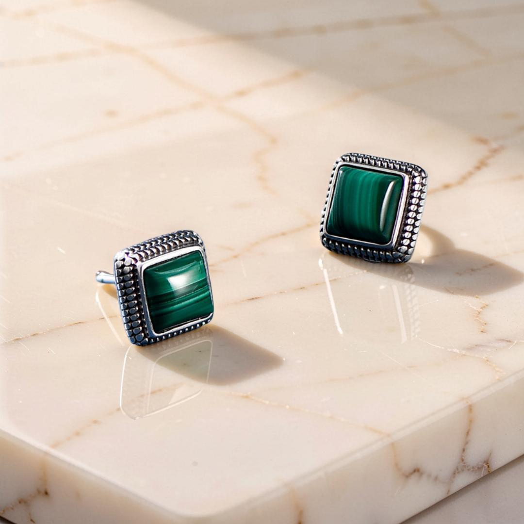 Boucles d'Oreilles Malachite – Renouveau, Argent 925