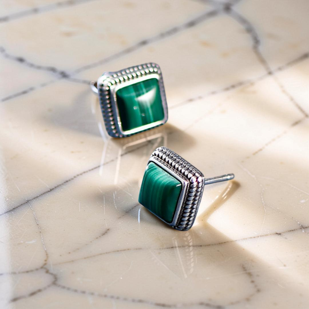 Boucles d'Oreilles Malachite – Renouveau, Argent 925