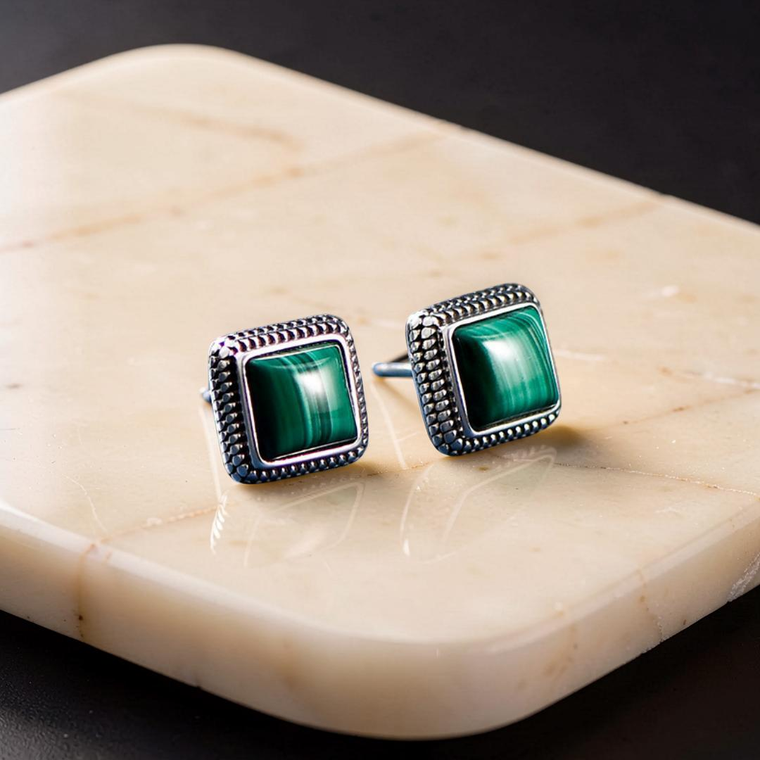 Boucles d'Oreilles Malachite – Renouveau, Argent 925