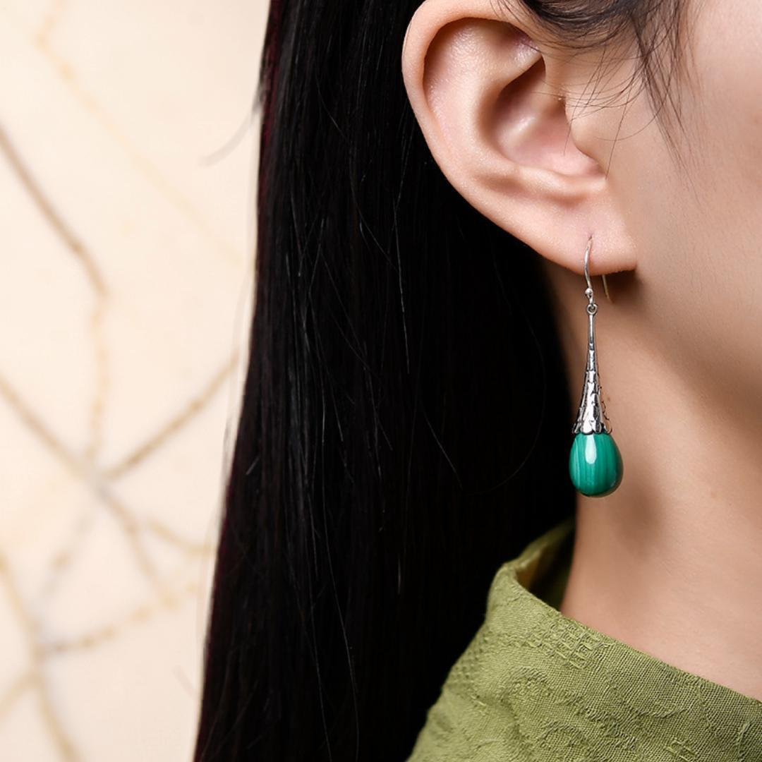 Boucles d'Oreilles Malachite – Transformation, Argent 925