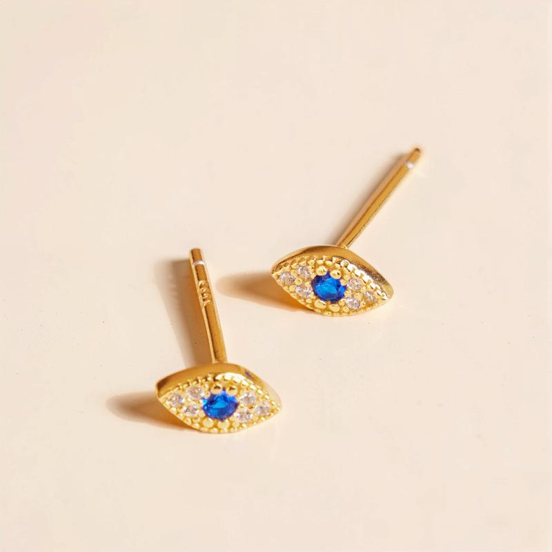 Boucles d'Oreilles Mauvais Œil – Pureté Mystique, Argent Plaqué Or