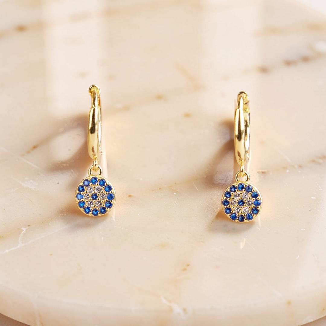 Boucles d'Oreilles Mauvais Œil – Regard, Argent Plaqué Or
