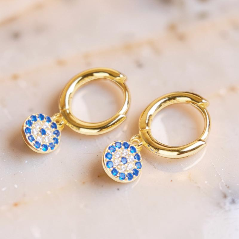 Boucles d'Oreilles Mauvais Œil – Regard, Argent Plaqué Or