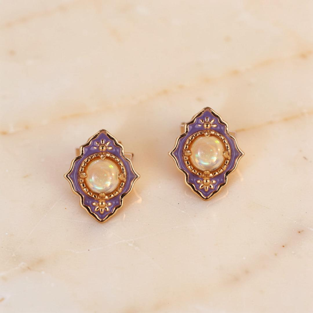 Boucles d'Oreilles Opale – Jardin des Merveilles, Argent Plaqué Or