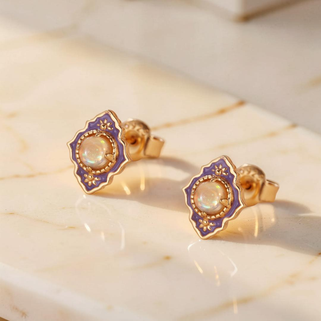 Boucles d'Oreilles Opale – Jardin des Merveilles, Argent Plaqué Or