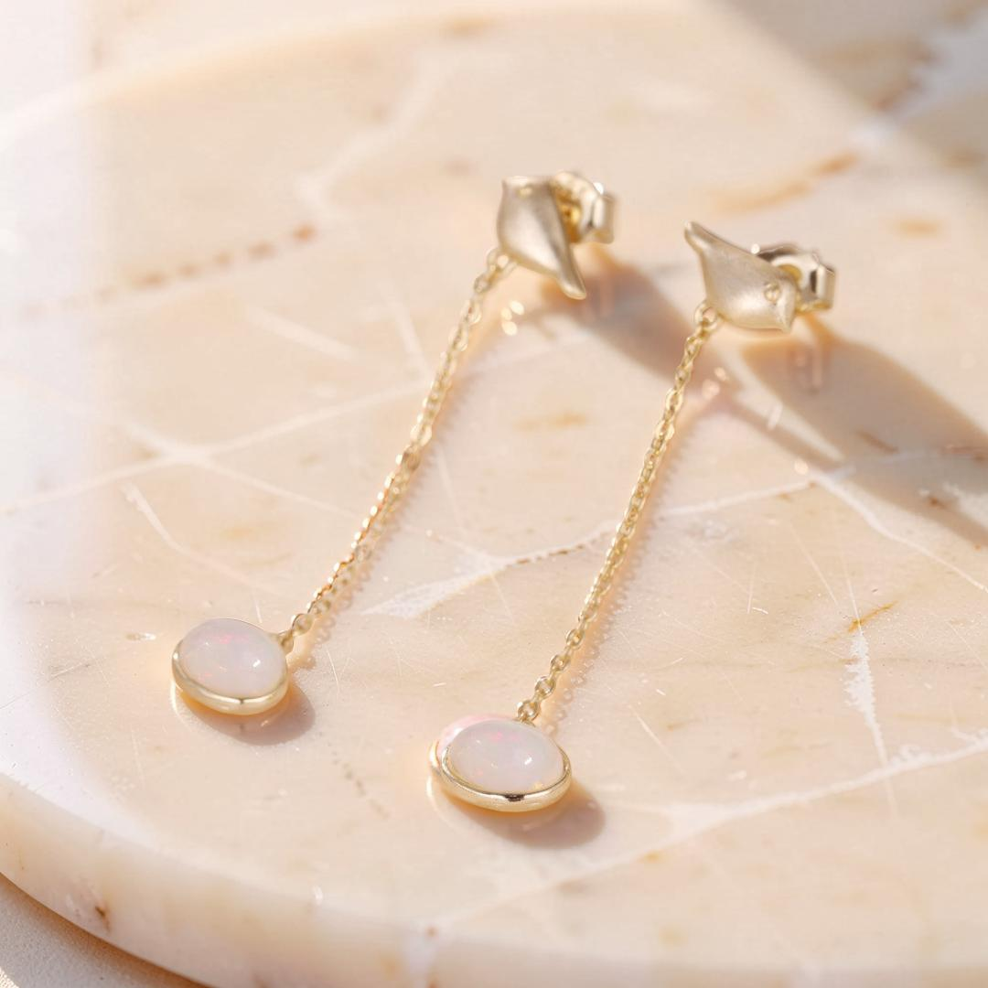 Boucles d'Oreilles Opale – Mélodie du Ciel, Argent Plaqué Or
