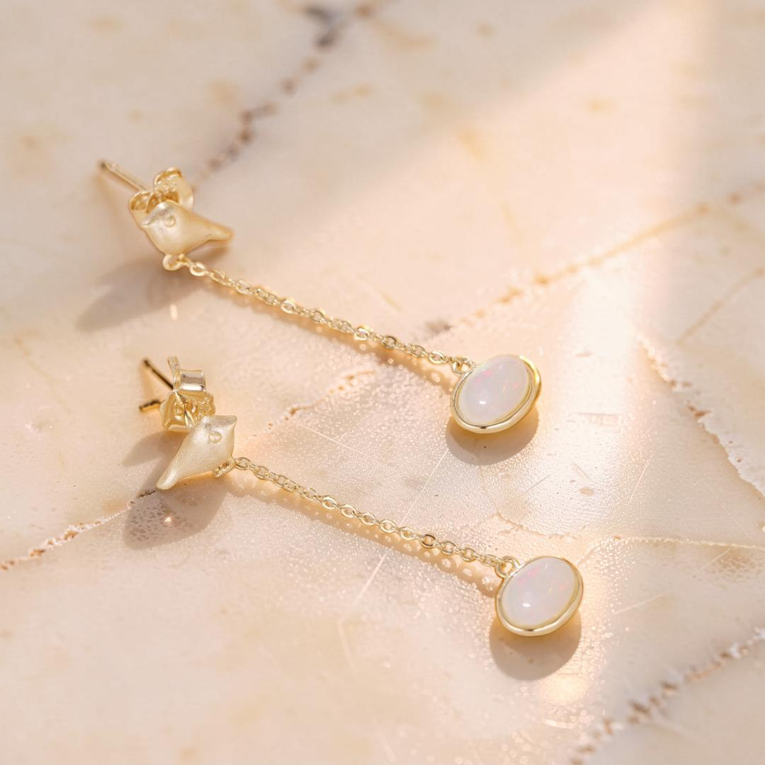 Boucles d'Oreilles Opale – Mélodie du Ciel, Argent Plaqué Or