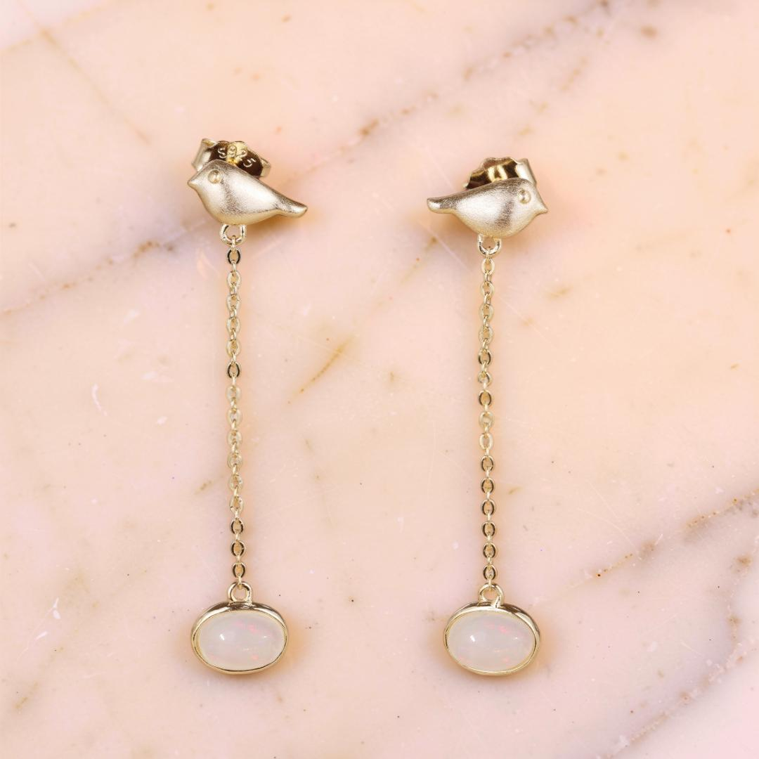 Boucles d'Oreilles Opale – Mélodie du Ciel, Argent Plaqué Or