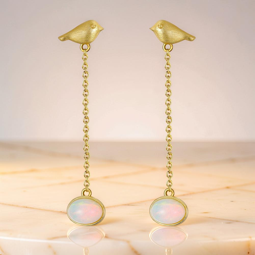 Boucles d'Oreilles Opale – Mélodie du Ciel, Argent Plaqué Or