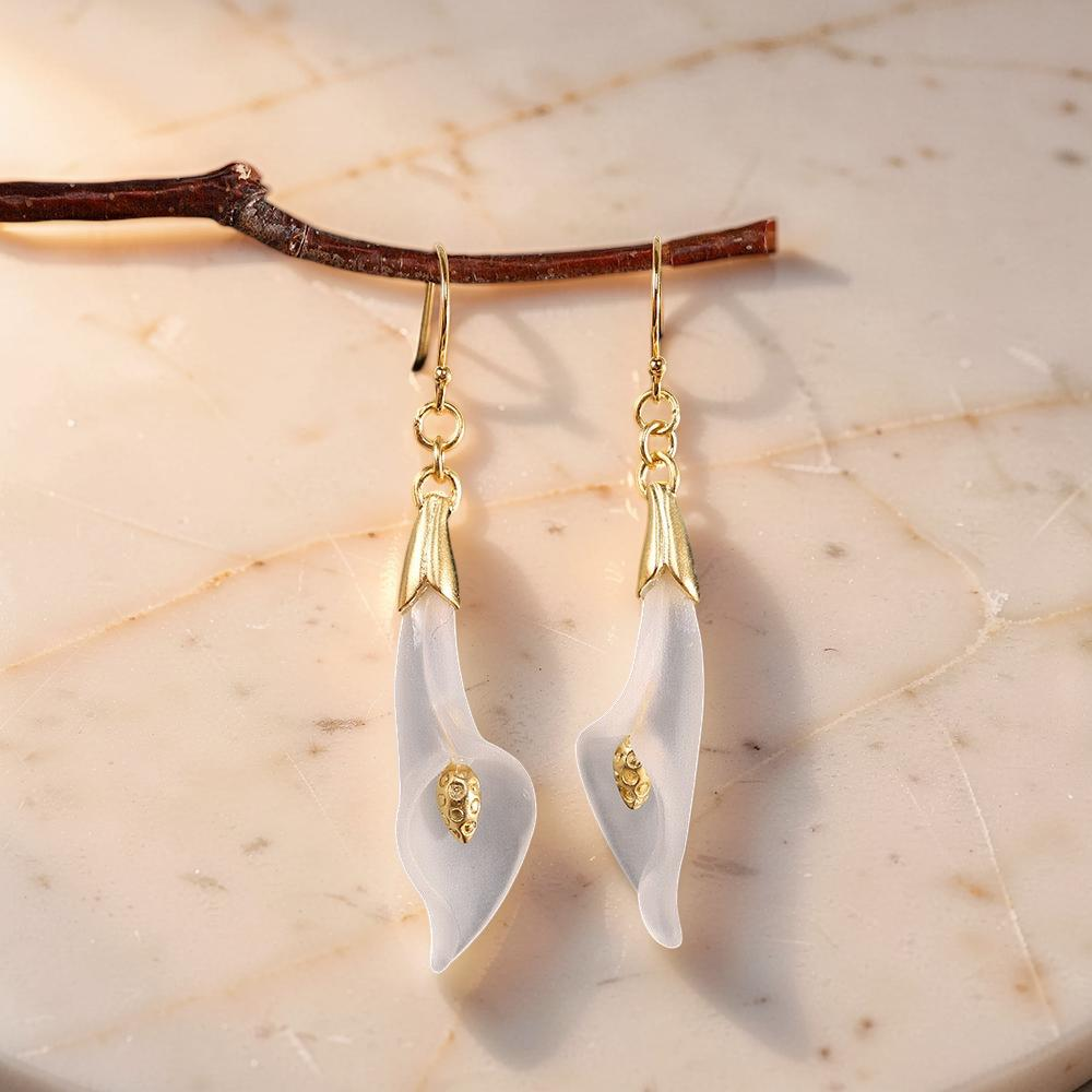 Boucles d'Oreilles Pendantes Quartz Clair – Épanouissement, Argent Plaqué Or