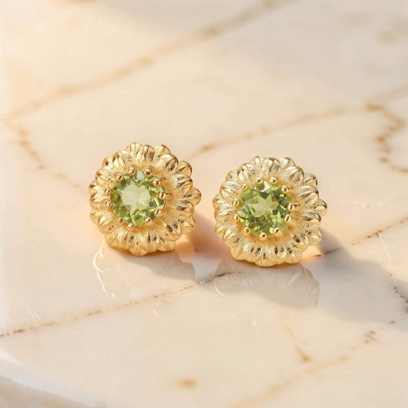 Boucles d'Oreilles Péridot – Doux Rayons, Argent Plaqué Or