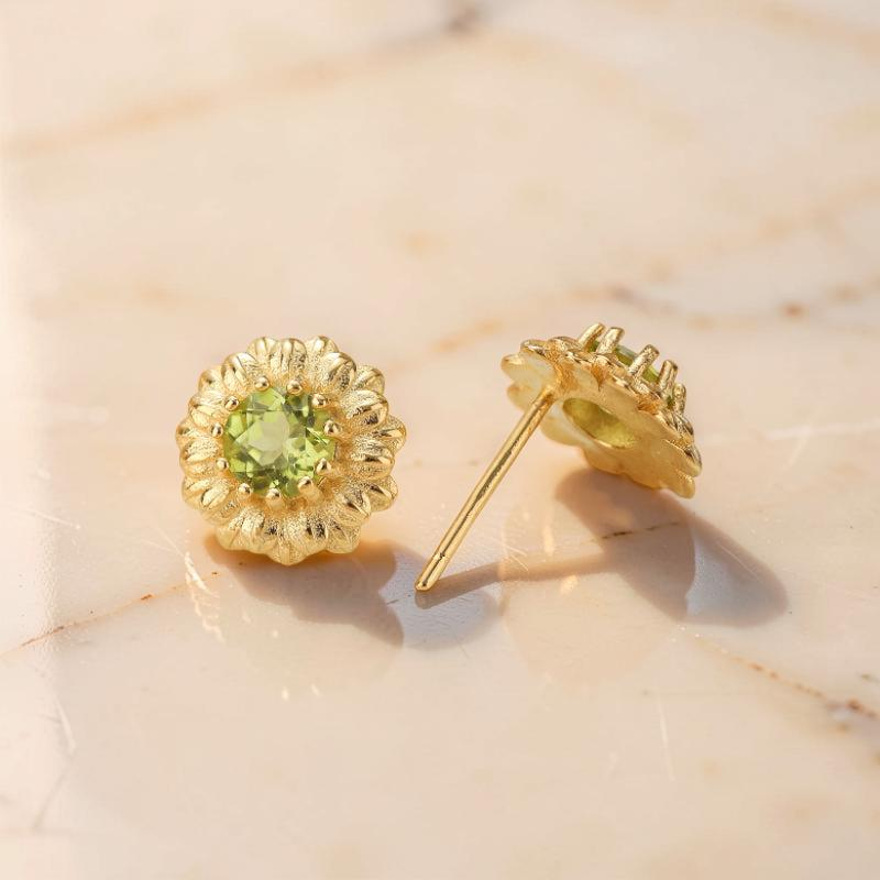 Boucles d'Oreilles Péridot – Doux Rayons, Argent Plaqué Or
