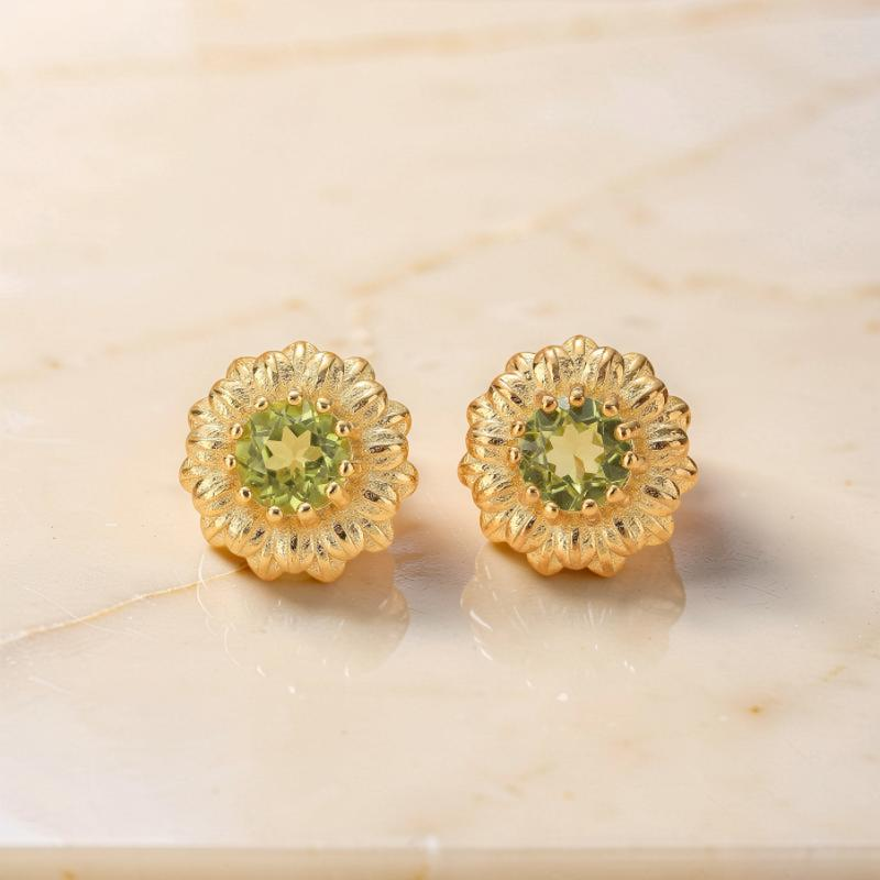 Boucles d'Oreilles Péridot – Doux Rayons, Argent Plaqué Or