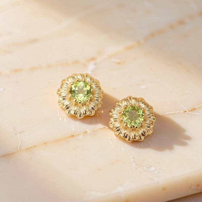 Boucles d'Oreilles Péridot – Doux Rayons, Argent Plaqué Or