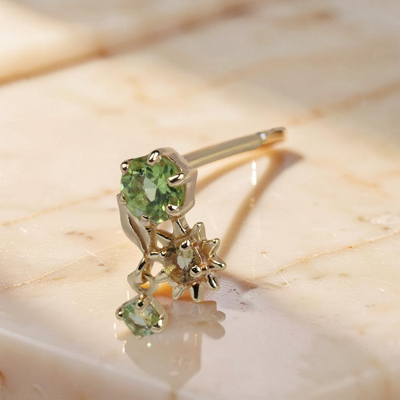 Boucles d'Oreilles Péridot et Citrine – Fleur Ensoleillée, Argent Plaqué Or