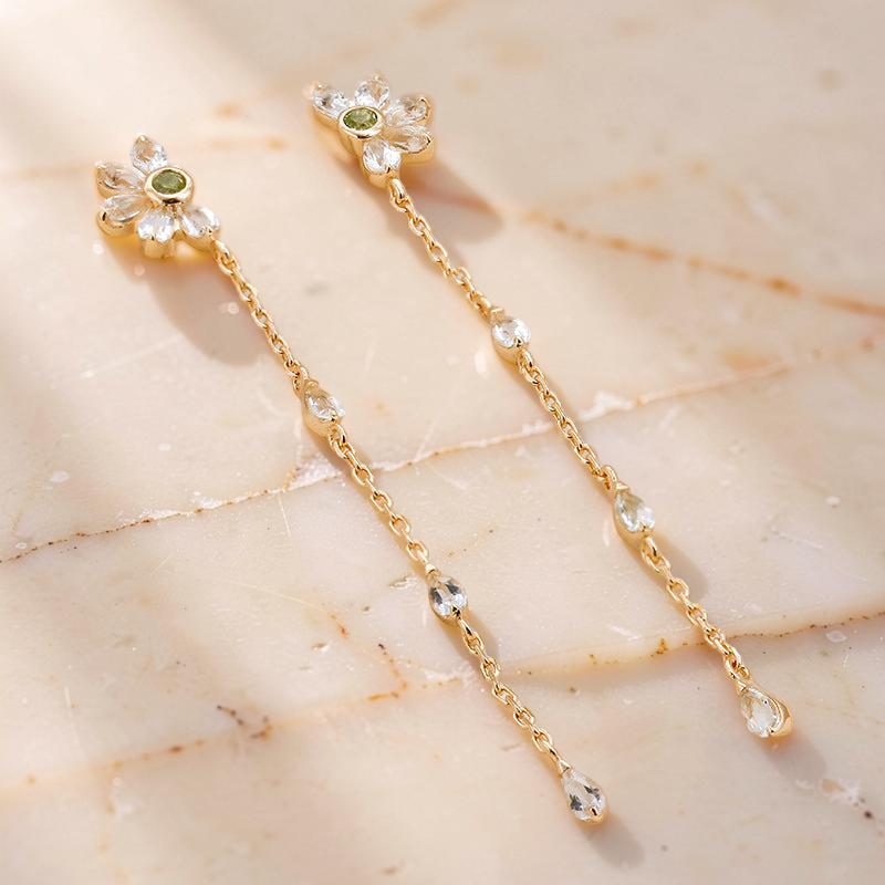 Boucles d'Oreilles Péridot et Topaze – Vœux Éternel, Argent Plaqué Or