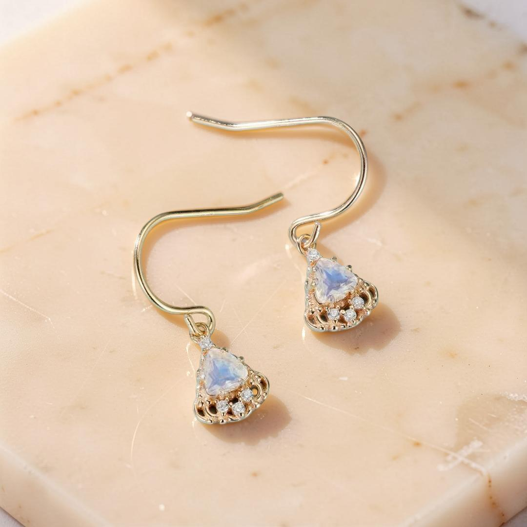 Boucles d'Oreilles Pierre de Lune – Féérie Royale, Argent Plaqué Or