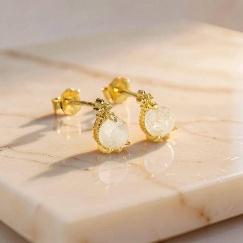 Boucles d'Oreilles Pierre de Lune – Goutte Lumineuse, Argent Plaqué Or